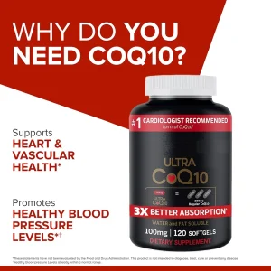Ultra CoQ10 100mg Softgels, 3x Better Absorption, Antioxidant for Heart Health & Energy, Coenzyme Q10 Vitamins and Supplements