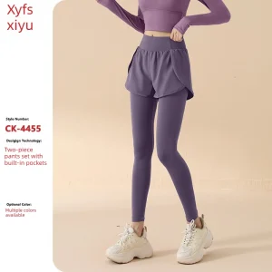 High Stretch Fake Two Piece Pocket Yoga Pants